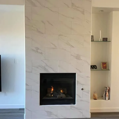 Marble fireplace at Cornerstone Flooring Brokers in Glendale AZ
