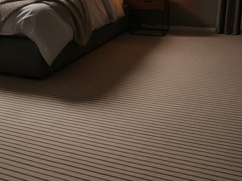 Cozy room with striped patterned carpet flooring and dim lighting