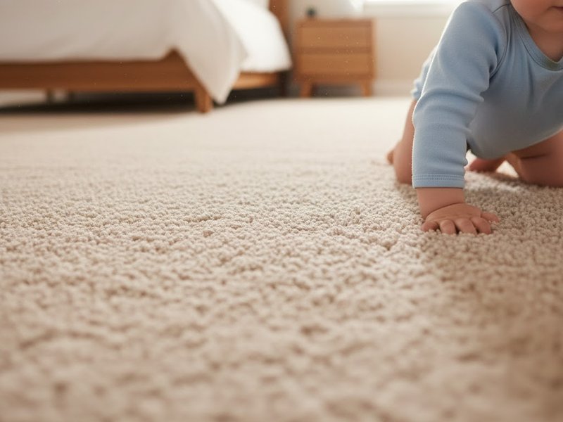 Baby crawling on a soft carpet floor